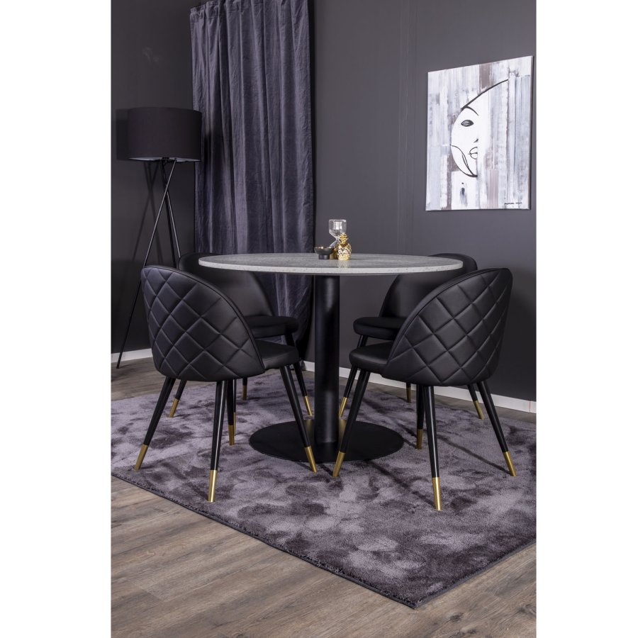 VENTURE DESIGN Razzia spisebord - hvit terrazzo og svart metall (106)