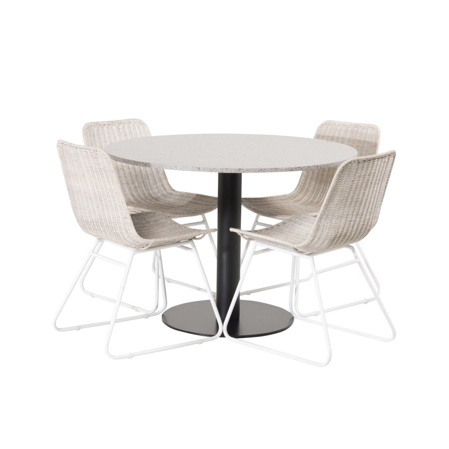 VENTURE DESIGN Razzia spisebord - gr terrazzo og svart metall (106)