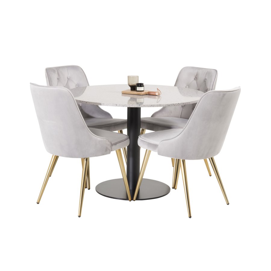 VENTURE DESIGN Razzia spisebord - gr terrazzo og svart metall (106)