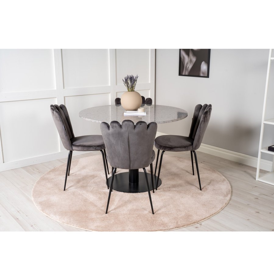 VENTURE DESIGN Razzia spisebord - gr terrazzo og svart metall (106)