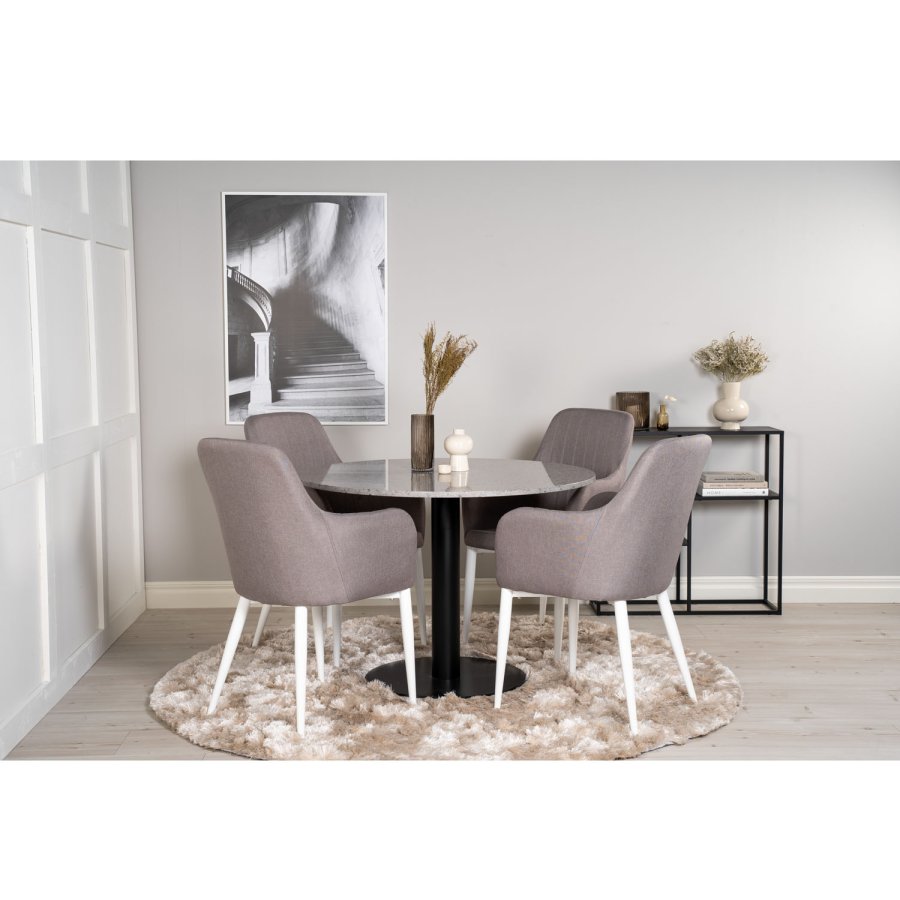 VENTURE DESIGN Razzia spisebord - gr terrazzo og svart metall (106)