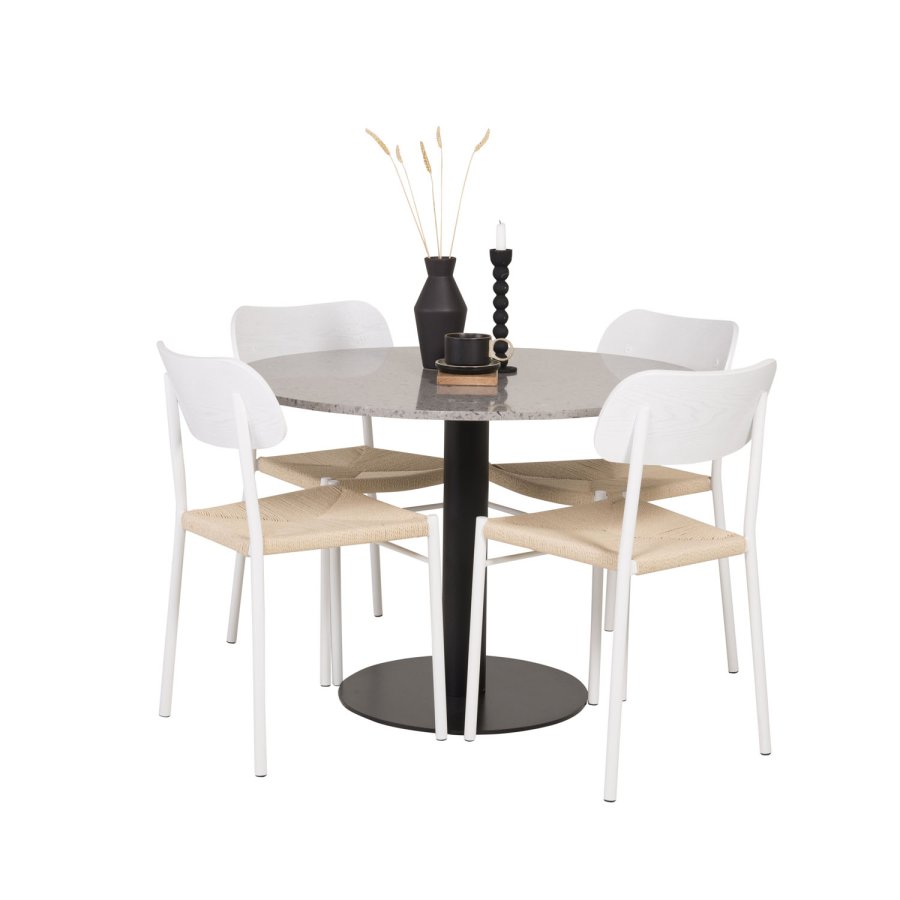 VENTURE DESIGN Razzia spisebord - gr terrazzo og svart metall (106)