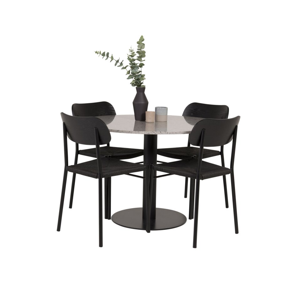 VENTURE DESIGN Razzia spisebord - gr terrazzo og svart metall (106)