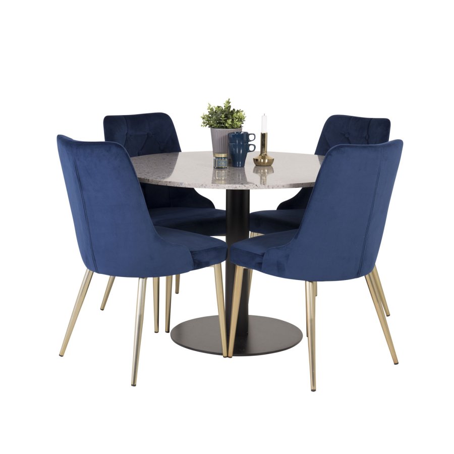 VENTURE DESIGN Razzia spisebord - gr terrazzo og svart metall (106)