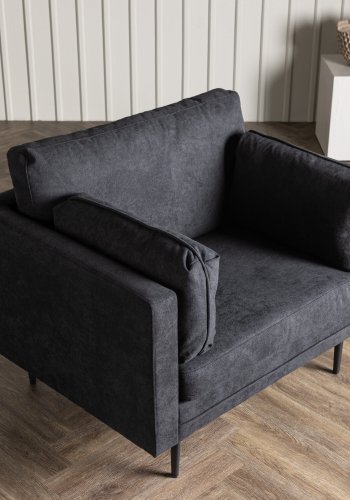 VENTURE DESIGN Boom Sessel, mit Armlehnen – schwarzer Polyesterstoff und Stahl