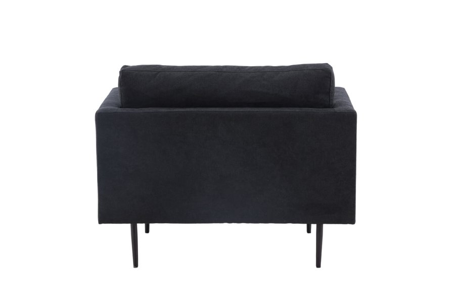 VENTURE DESIGN Boom Sessel, mit Armlehnen – schwarzer Polyesterstoff und Stahl