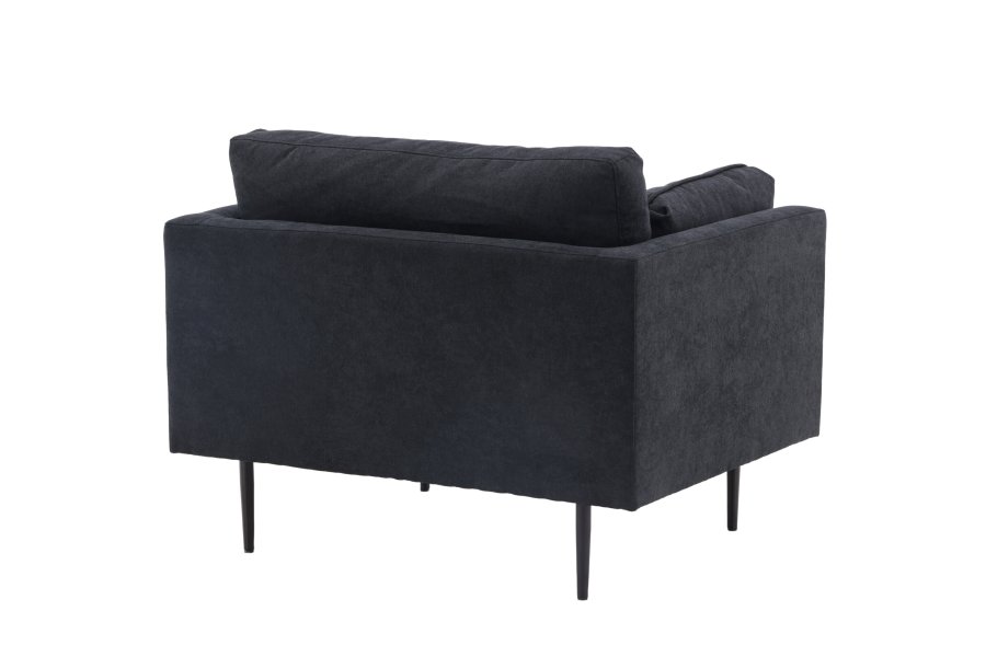 VENTURE DESIGN Boom Sessel, mit Armlehnen – schwarzer Polyesterstoff und Stahl