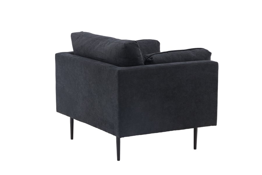 VENTURE DESIGN Boom Sessel, mit Armlehnen – schwarzer Polyesterstoff und Stahl