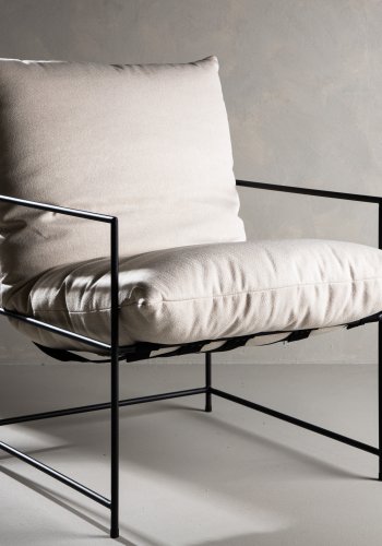 VENTURE DESIGN Sedalia lenestol - hvit lin og sort stl