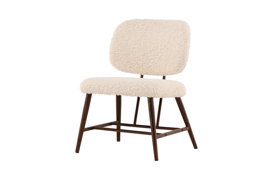 VENTURE DESIGN Midland loungestol - hvid bamsestof polyester og brun stl