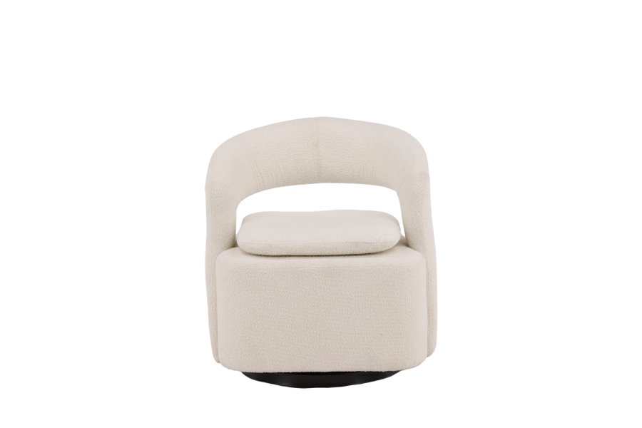 VENTURE DESIGN Laurel svingstol, med armlener - hvitt bouclstoff og sort stl