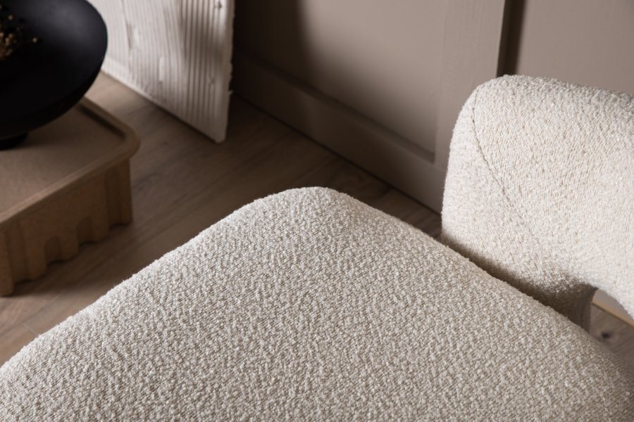 VENTURE DESIGN Laurel svingstol, med armlener - hvitt bouclstoff og sort stl