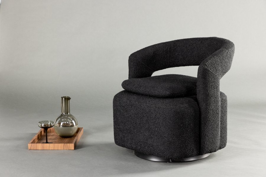 VENTURE DESIGN Laurel lenestol, m. armlen - svart bouclé og sort stl