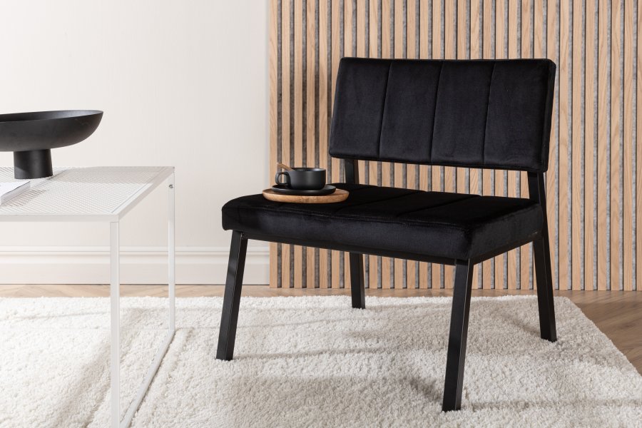 VENTURE DESIGN Monett loungestol - svart flyel og sort stl