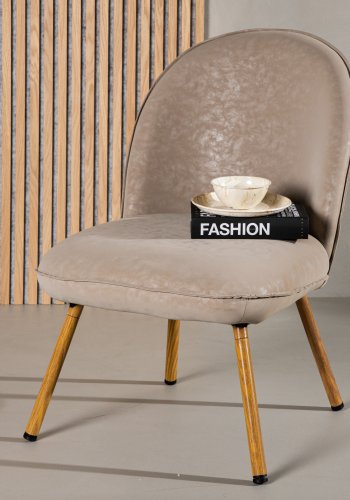 VENTURE DESIGN Polar lenestol - beige PU og naturstl