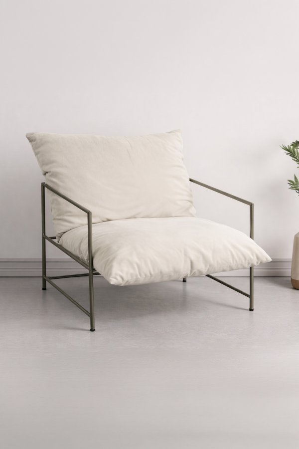 VENTURE HOME Sedalia l�nestol, m. arml�n - beige polyesterfl�jl og bronze st�l