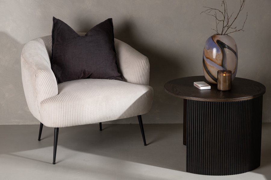 VENTURE DESIGN Derry Sessel - beigefarbener Samtpolyester und schwarzer Stahl