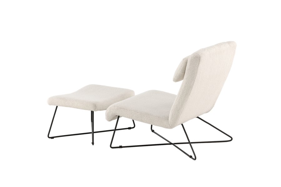 VENTURE DESIGN Laconia lenestol, med fotskammel - hvit teddystoff og matt sort stl