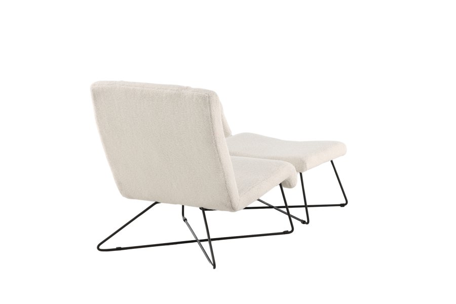 VENTURE DESIGN Laconia lenestol, med fotskammel - hvit teddystoff og matt sort stl