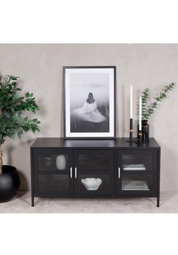 VENTURE DESIGN Acero TV-bord/skjenk, m. 3 drer og 2 hyller - sort stl