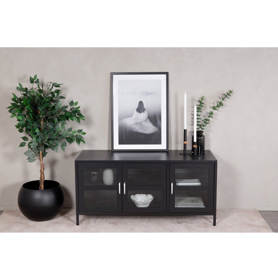 VENTURE DESIGN Acero TV-bord/skjenk, m. 3 drer og 2 hyller - sort stl