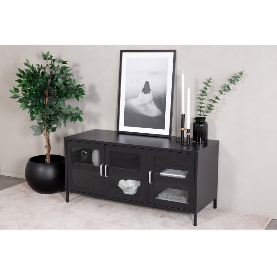 VENTURE DESIGN Acero TV-bord/skjenk, m. 3 drer og 2 hyller - sort stl