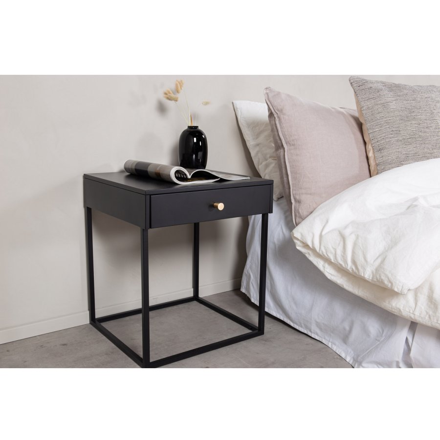 VENTURE DESIGN Bakal Nachttisch, mit 1 Schublade – schwarzer Stahl