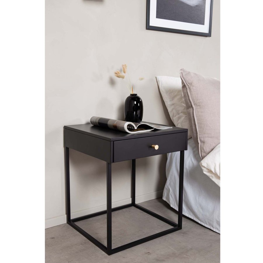 VENTURE DESIGN Bakal Nachttisch, mit 1 Schublade – schwarzer Stahl