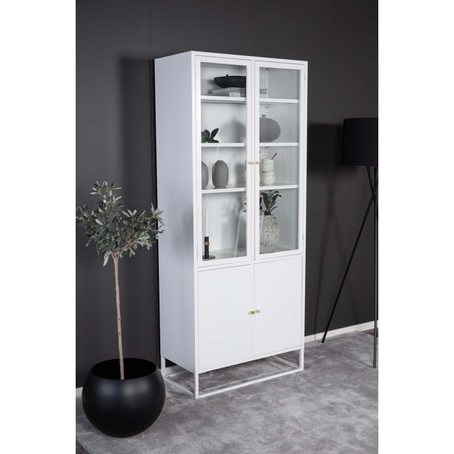 VENTURE DESIGN Bakal vitrineskap, m. 4 drer og 4 hyller - hvit stl