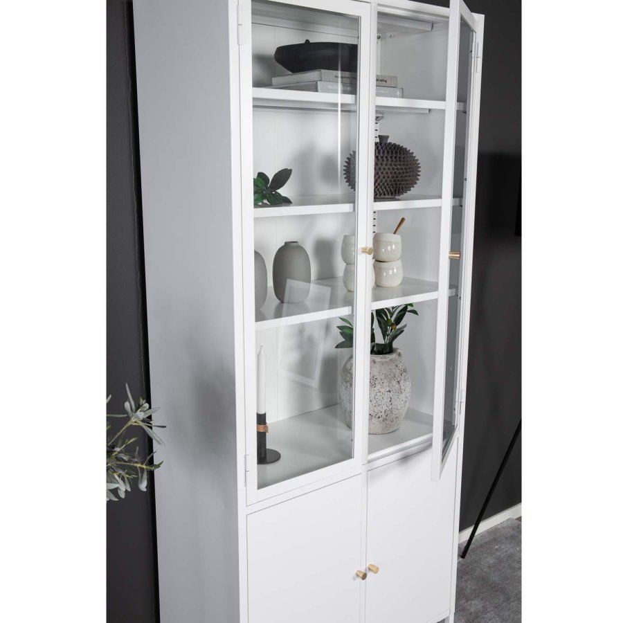 VENTURE DESIGN Bakal vitrineskap, m. 4 drer og 4 hyller - hvit stl