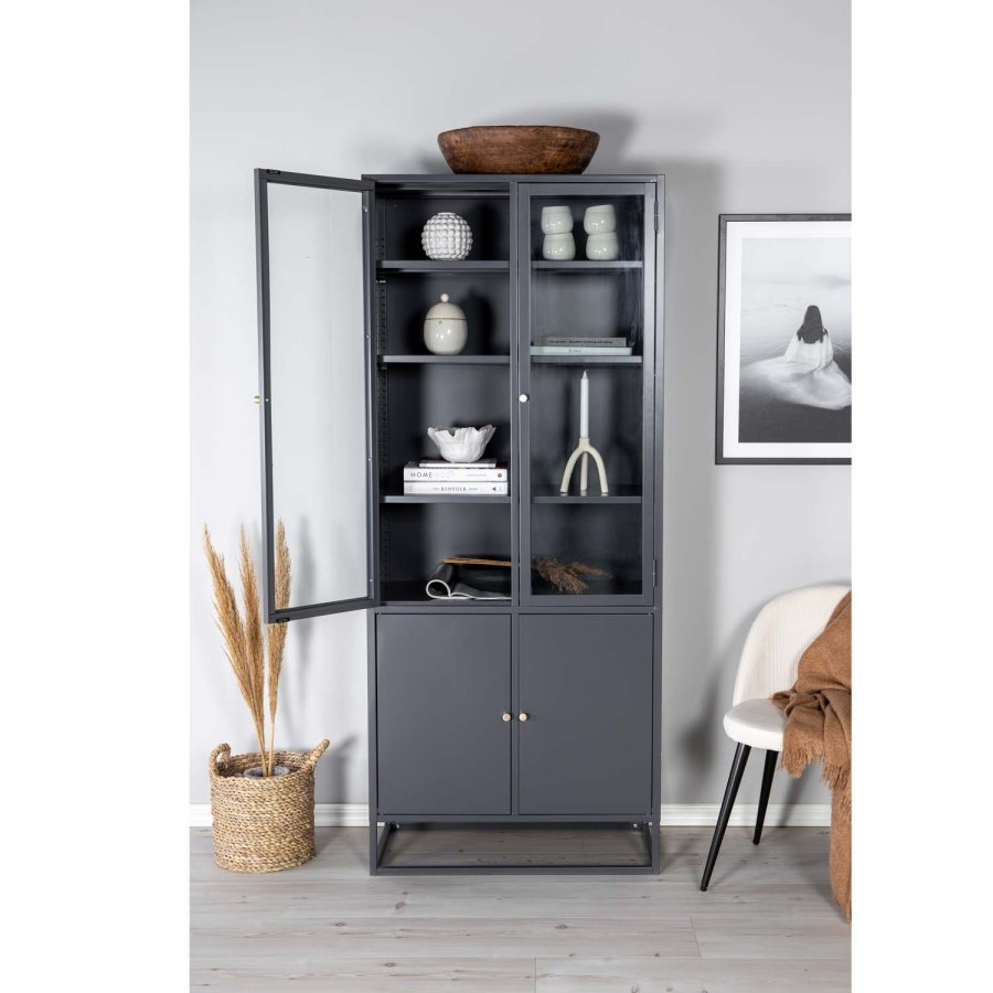 VENTURE DESIGN Bakal Vitrine mit 4 Türen und 4 Regalen - grauer Stahl