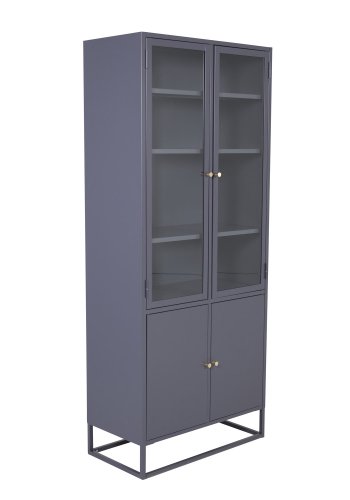 VENTURE DESIGN Bakal Vitrine mit 4 Türen und 4 Regalen - grauer Stahl