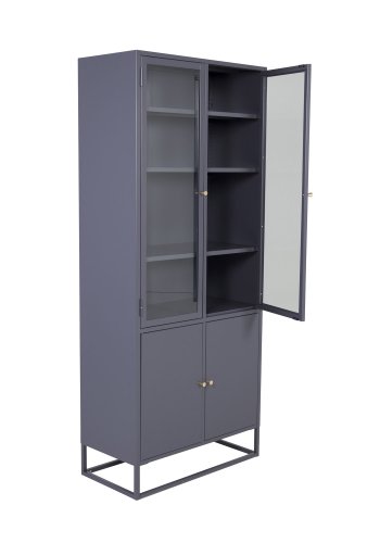 VENTURE DESIGN Bakal Vitrine mit 4 Türen und 4 Regalen - grauer Stahl