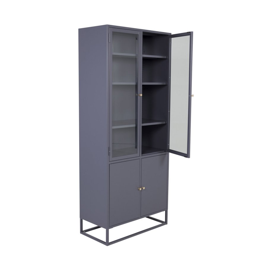 VENTURE DESIGN Bakal Vitrine mit 4 Türen und 4 Regalen - grauer Stahl