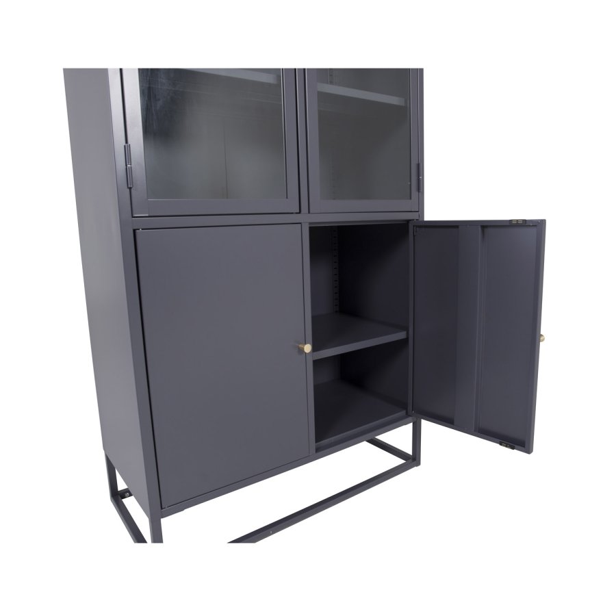 VENTURE DESIGN Bakal Vitrine mit 4 Türen und 4 Regalen - grauer Stahl