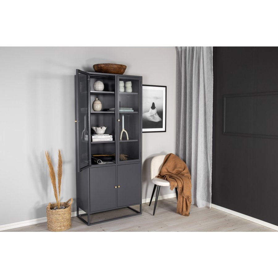 VENTURE DESIGN Bakal Vitrine mit 4 Türen und 4 Regalen - grauer Stahl