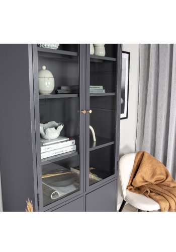 VENTURE DESIGN Bakal Vitrine mit 4 Türen und 4 Regalen - grauer Stahl