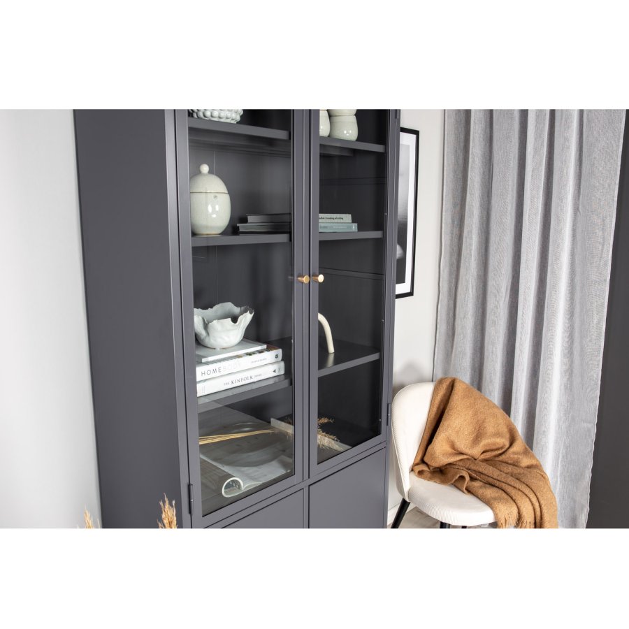 VENTURE DESIGN Bakal Vitrine mit 4 Türen und 4 Regalen - grauer Stahl