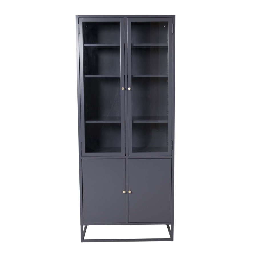 VENTURE DESIGN Bakal Vitrine mit 4 Türen und 4 Regalen - grauer Stahl