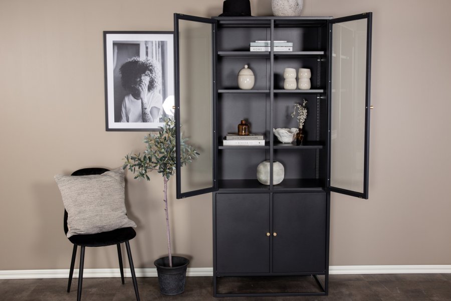 VENTURE DESIGN Bakal vitrineskap, m. 4 drer og 4 hyller - sort stl