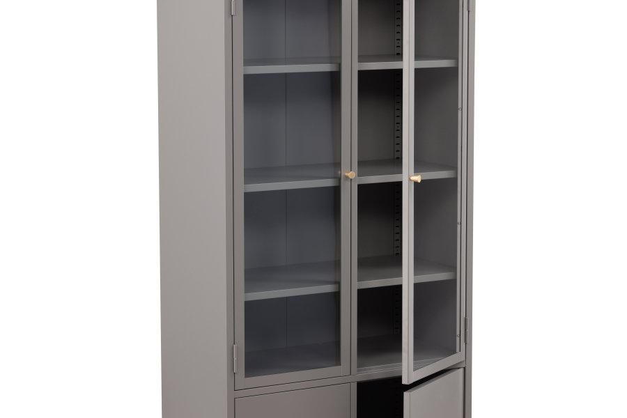 VENTURE DESIGN Bakal vitrineskap, m. 4 drer og 4 hyller - glass og lysegr stl (H:190)