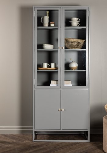 VENTURE DESIGN Bakal vitrineskap, m. 4 drer og 4 hyller - glass og lysegr stl (H:190)