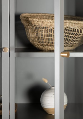 VENTURE DESIGN Bakal vitrineskap, m. 4 drer og 4 hyller - glass og lysegr stl (H:190)