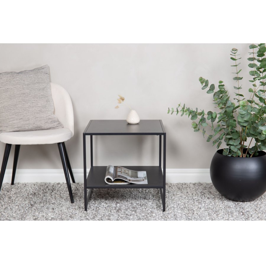 VENTURE DESIGN Sidebord i stl, m. hylle - sort stl (50,8x50,8)