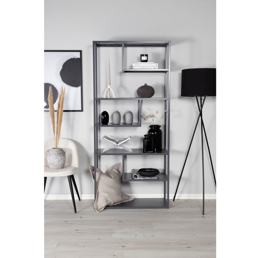 VENTURE DESIGN Bokhylle i stl - lysegr stl (H:188cm x85cm x 35cm)