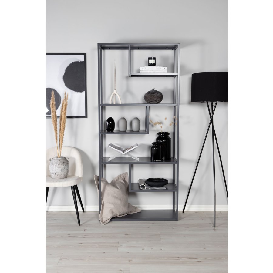 VENTURE DESIGN Bokhylle i stl - lysegr stl (H:188cm x85cm x 35cm)