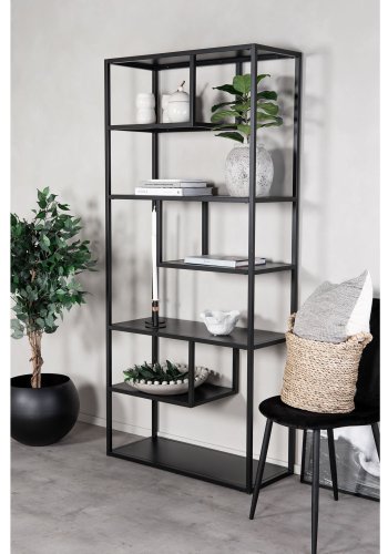 VENTURE DESIGN Bokhylle i stl - svart stl (H:188cm x85cm x 35cm)