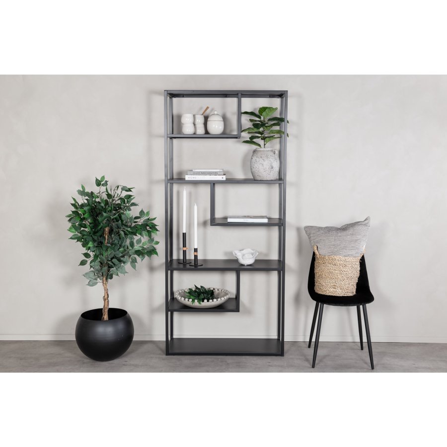 VENTURE DESIGN Bokhylle i stl - svart stl (H:188cm x85cm x 35cm)