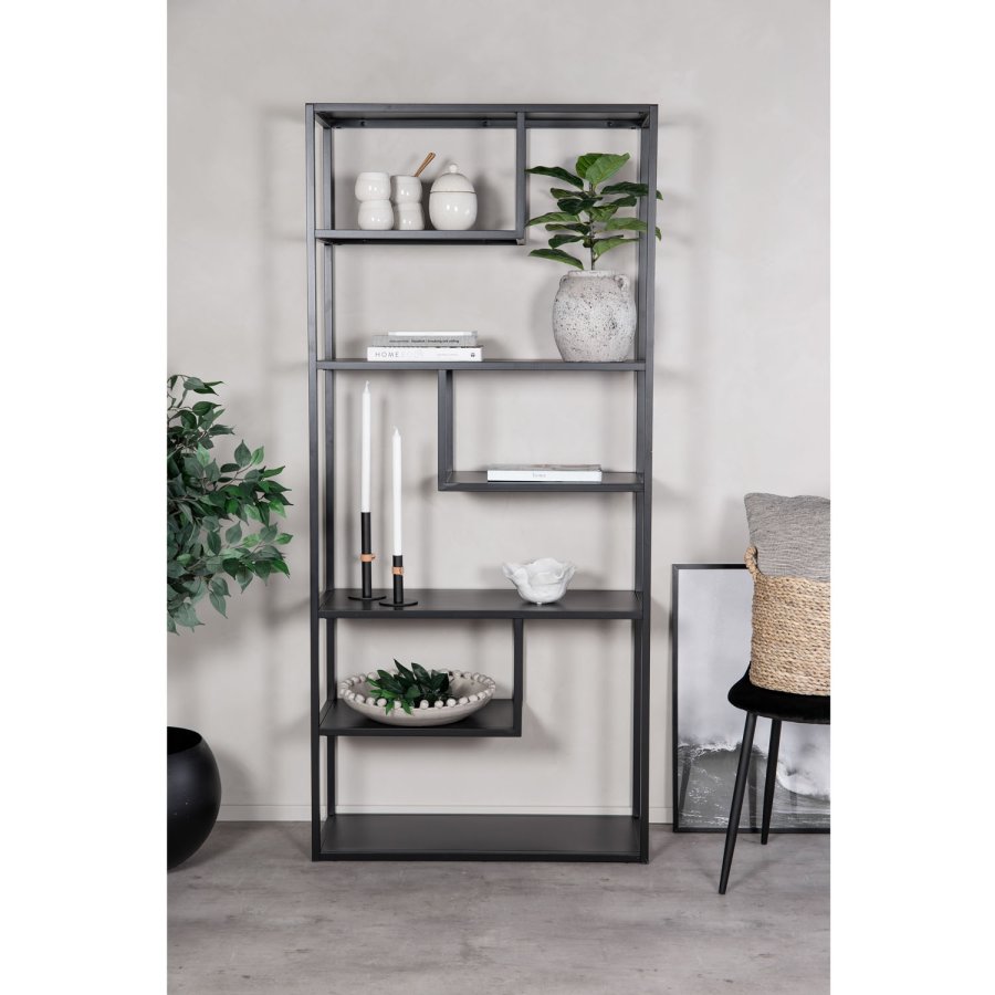VENTURE DESIGN Bokhylle i stl - svart stl (H:188cm x85cm x 35cm)