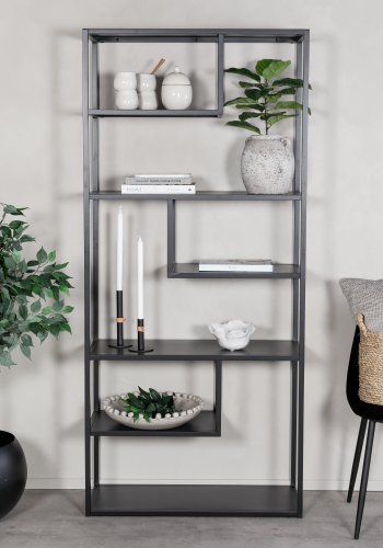 VENTURE DESIGN Bokhylle i st�l - svart st�l (H:188cm x85cm x 35cm)